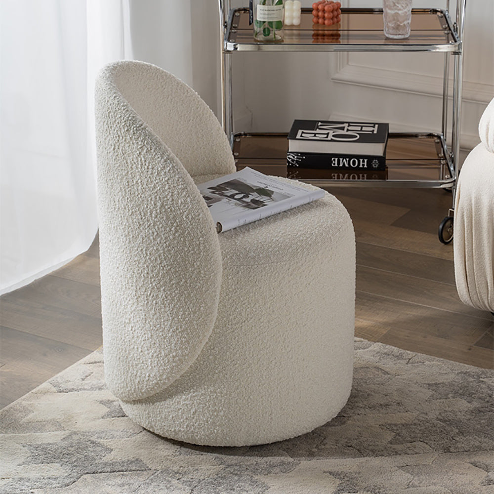 Nordic Boucle Round Vanity Stool Swivel Accent Chair with Low Back