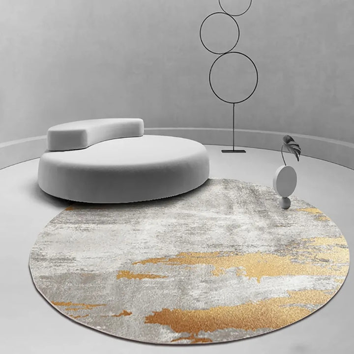 1200mm x 1200mm Modern Gray and Yellow Abstract Round Velvet Indoor Area Rug