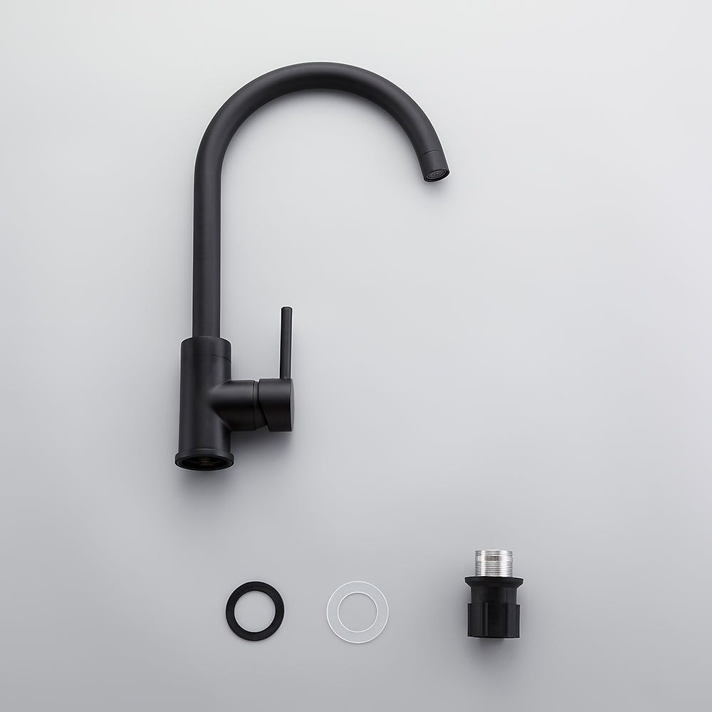 Brewst Gooseneck Single Lever Handle Monobloc Matte Black Kitchen Sink Tap Solid Brass