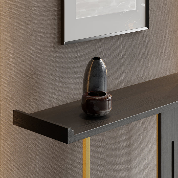 1000mm Narrow Console Table for Hallway Foyer Black Solid Wood & Gold Metal in Small