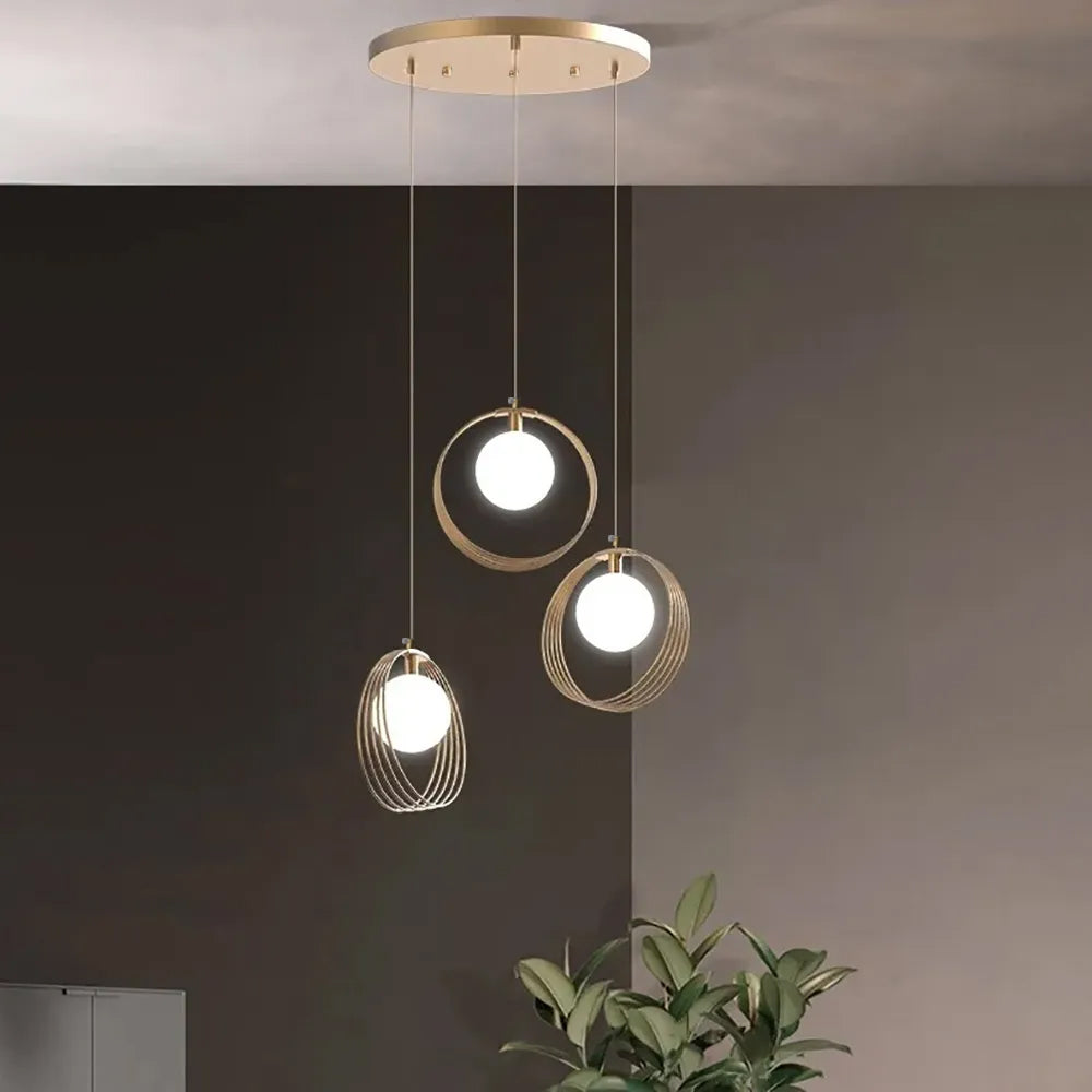 Stylish 3-Light Pendant Light Globe Shade in Gold Style A