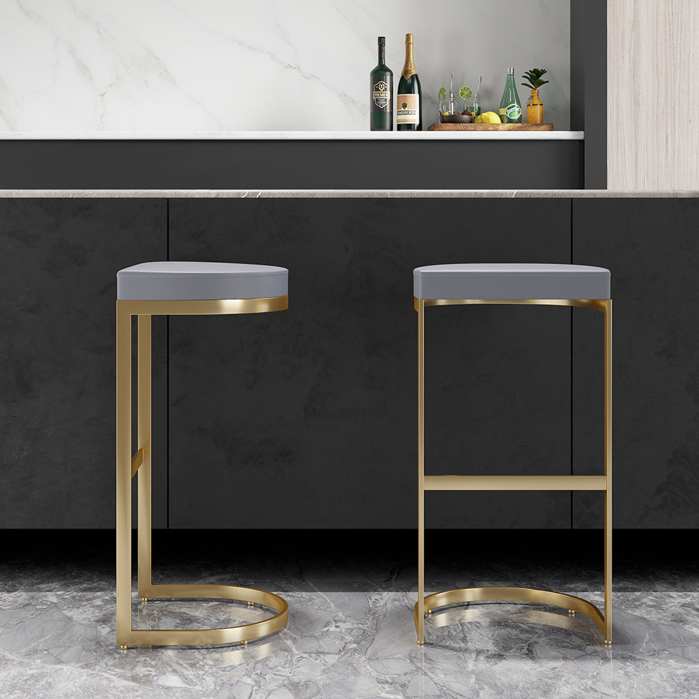 Modern PU Leather Grey Counter Height Counter Stool Home Breakfast Counter Stool with Gold Frame