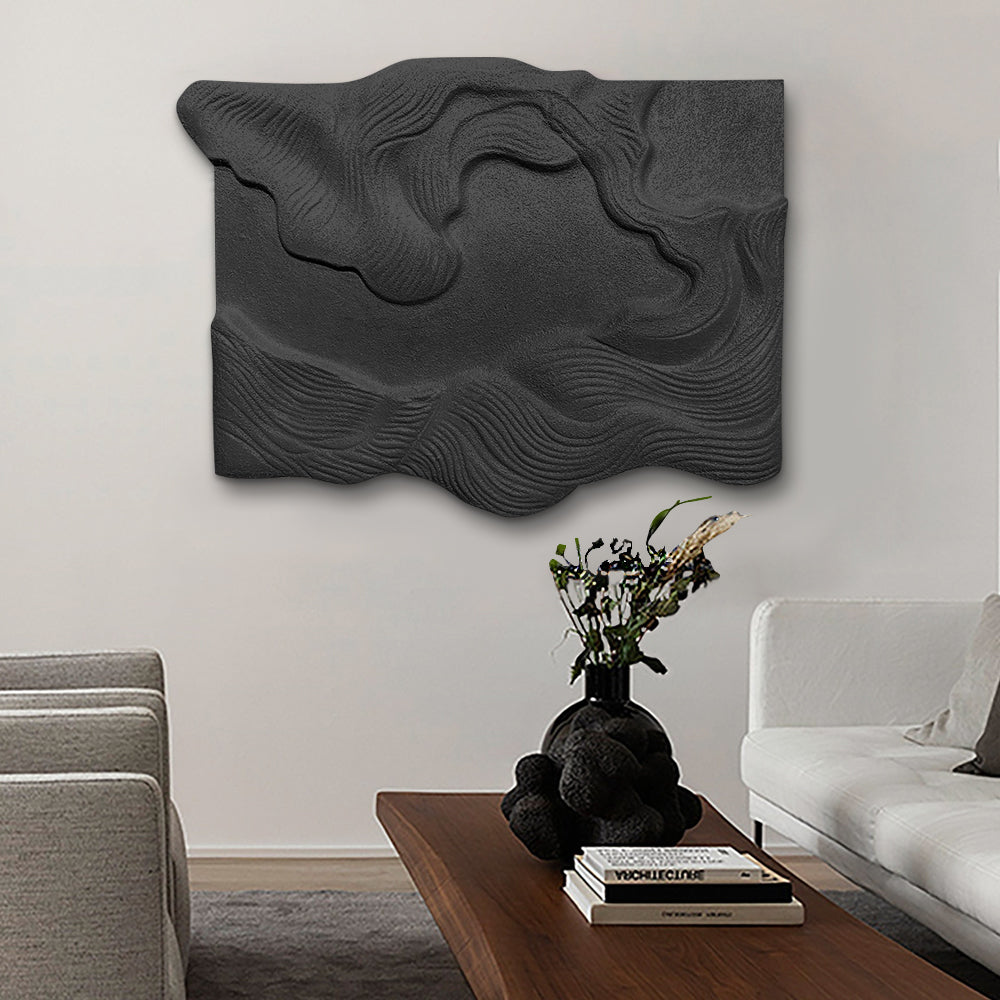 3D Black Sea Waves Texture Painting Art Modern Abstract Ocean Wall Decor Living Room 700mmW*500mmH*30mmW