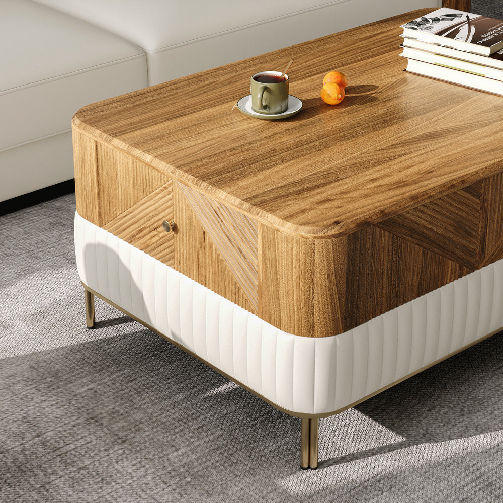 Wovent Mid-Century Modern Walnut Wood Rectangular Coffee Table with Storage