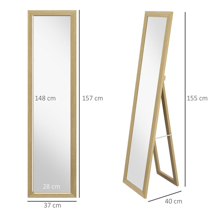 Full Length Wall Mirror w/ Anti-Slip Pads & Wood-Effect Frame for Bedroom