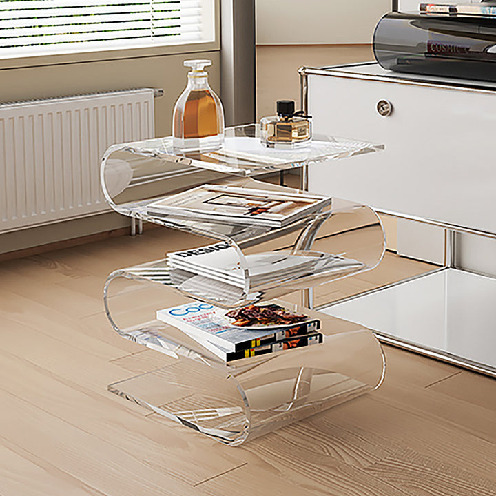 Clear Acrylic End Table with Storage Wavy Shape Side Table