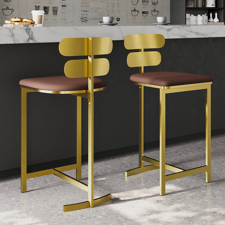 Modern PU Leather Brown Counter Stools with Back Breakfast Kitchen Bar Stool