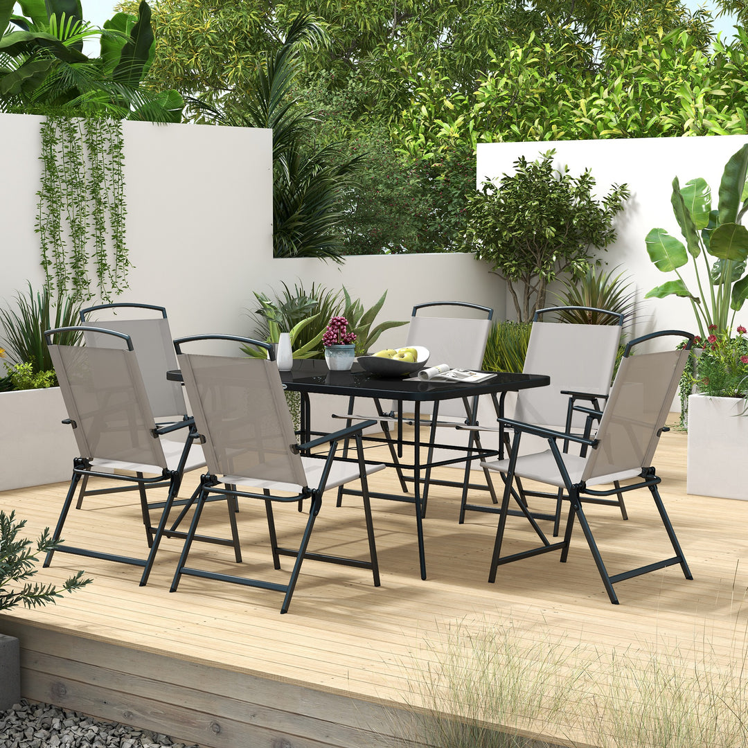 7 Pieces Metal Garden Furniture Set with Folding Chairs