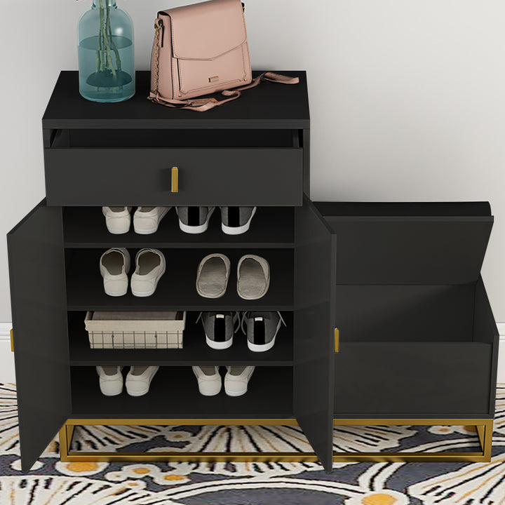 Modern Black Upholstered Shoe with Rack Flip Top Stool