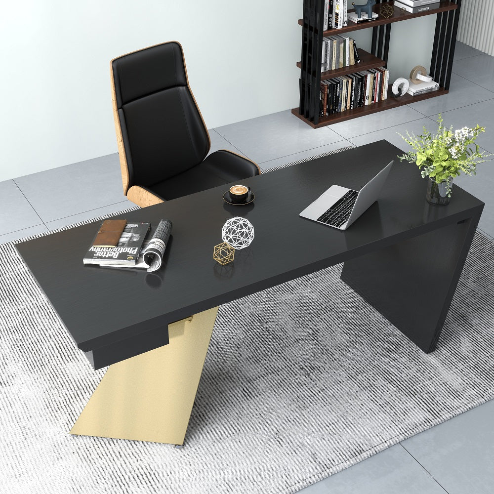 Cabstract Modern Black & Gold Office Desk Writing Desk with Drawer Computer Desk ( 1800mm)