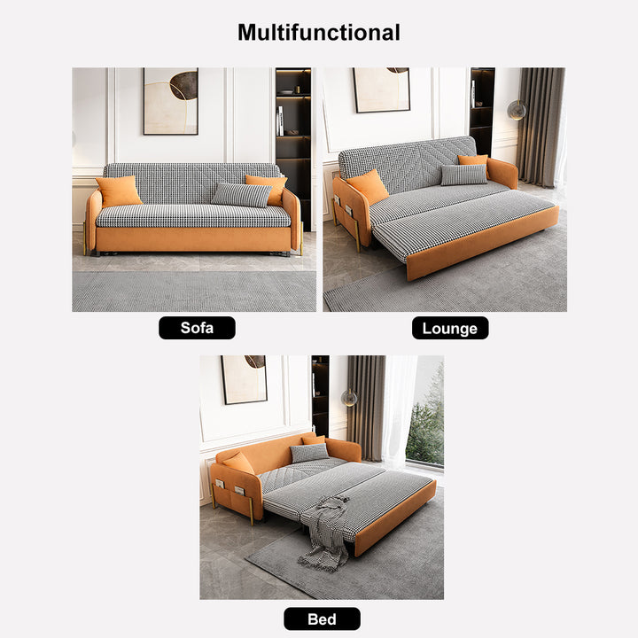 53.5" Full Sleeper Sofa Orange Upholstered Convertible Sofa Bed with Storage