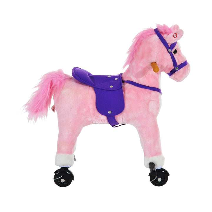 Rocking Steed: Plush Pink Toy with Rolling Wheels & Sound Effects for Toddlers