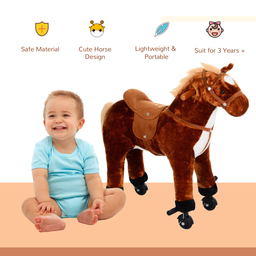 Kids Plush Ride On Walking Horse W/Sound-Brown