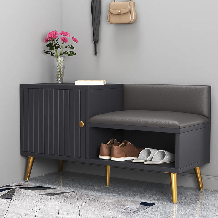 Yellar Grey Modern Shoe Rack Bench Entryway Storage Bench Cabinet with Door