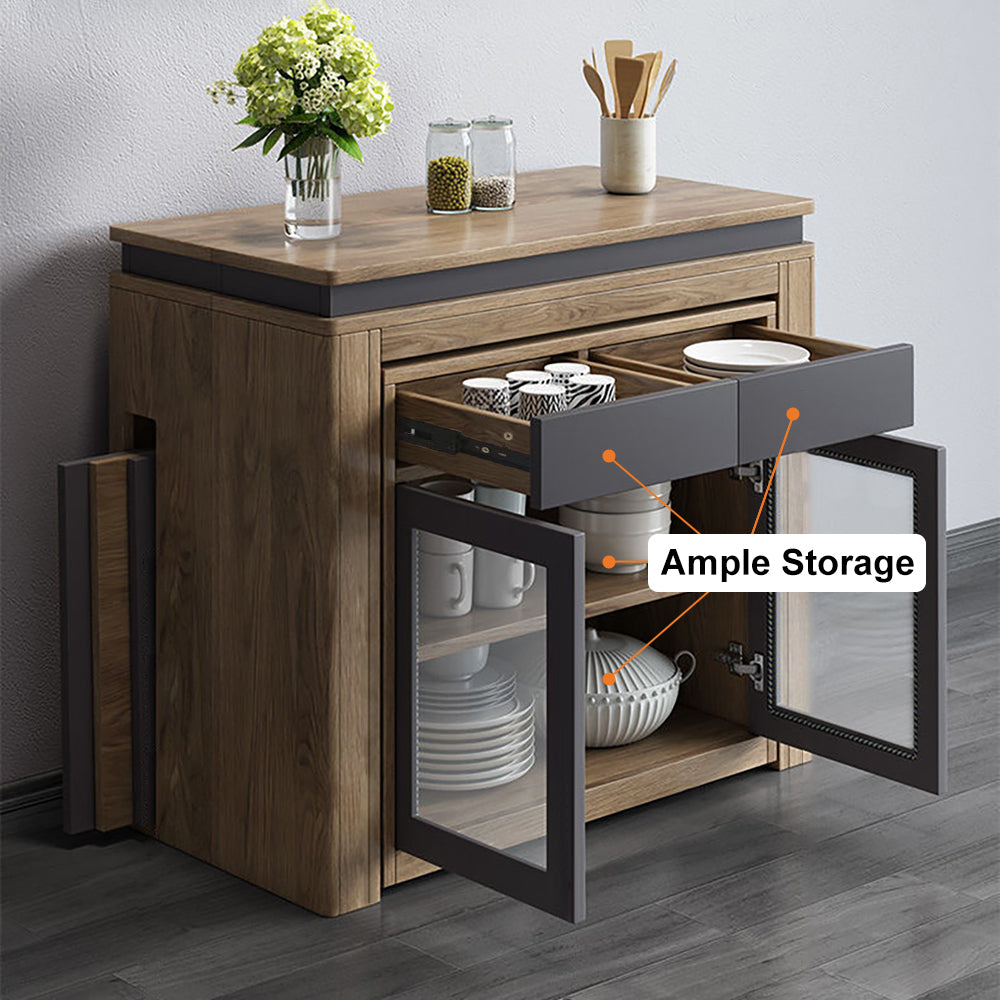 Rectangle Dining Table Extendable with 4 Chairs Rectangle Storage Sideboard Modern Walnut&Gray