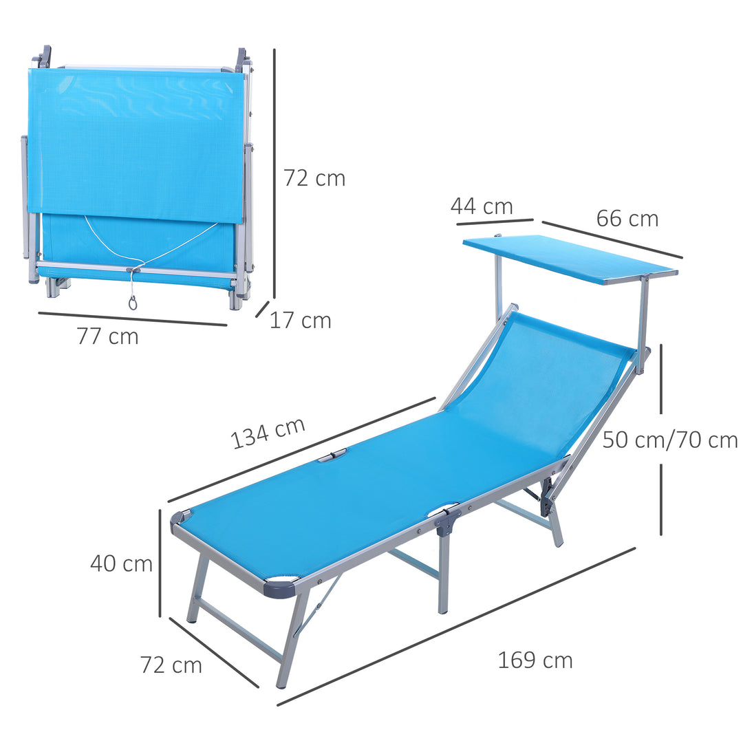 Garden Sun Lounger Texteline Chaise Lounge Reclining Chair with Canopy Adjustable Backrest Bed Aluminium Frame - Blue