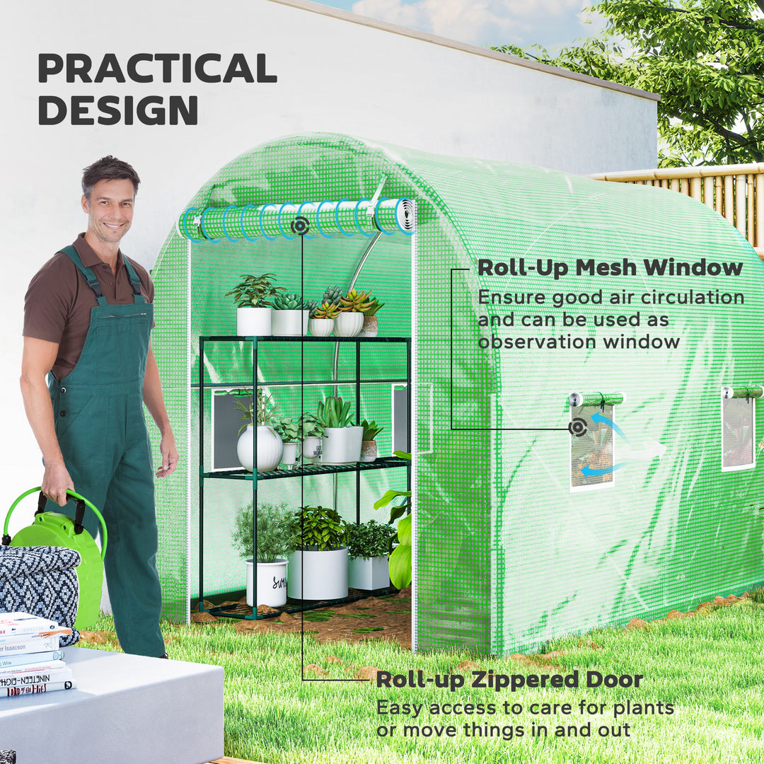 300 x 195cm Walk-In Tunnel Greenhouse - Green