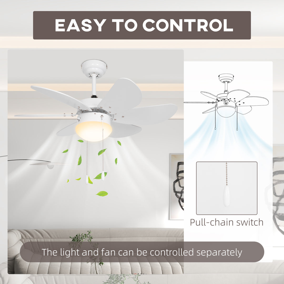 Ceiling Fan Lights with Reversible 6-Blade and Pull-Chain Operation