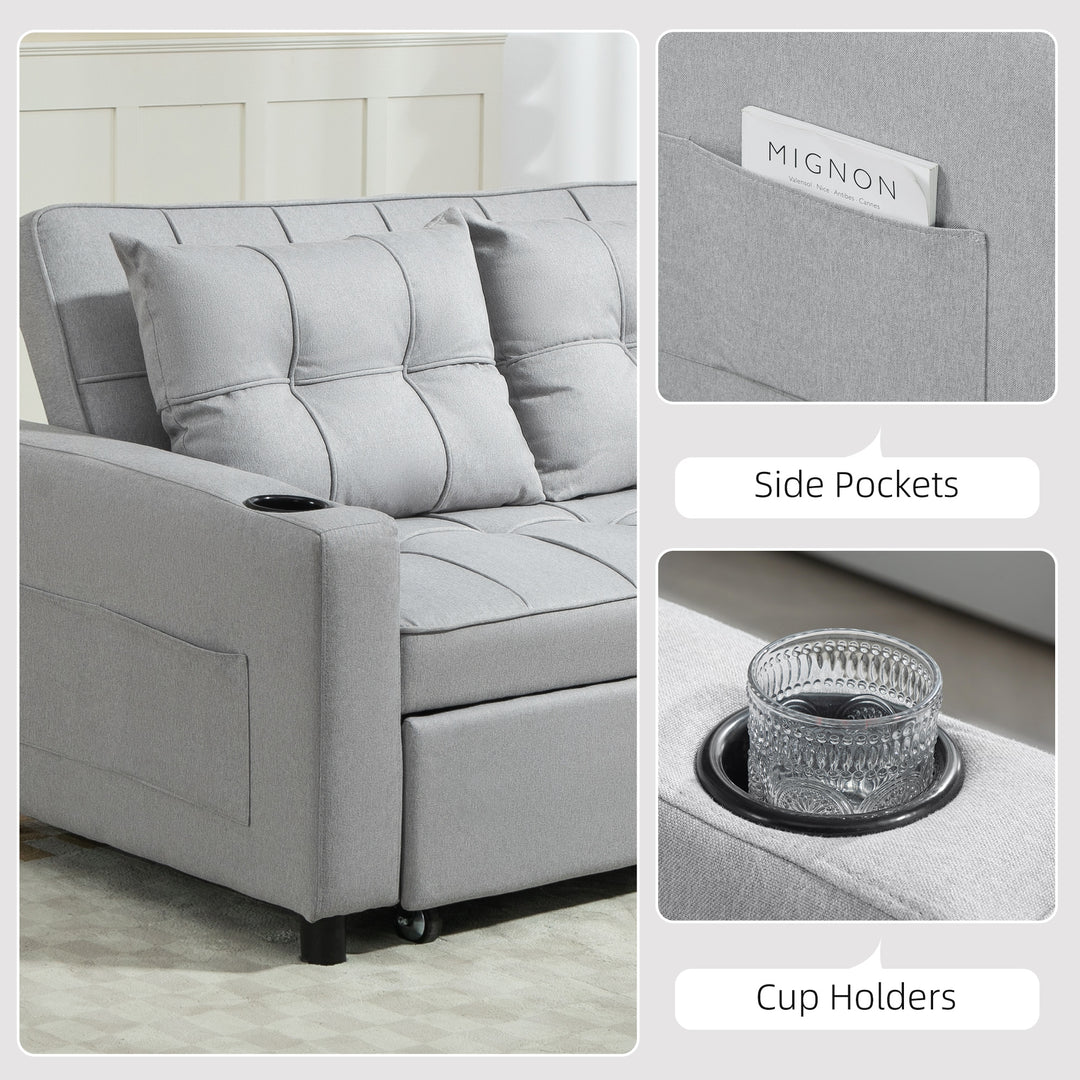 Two-Seater Pull-Out Sofa Bed - Light Grey