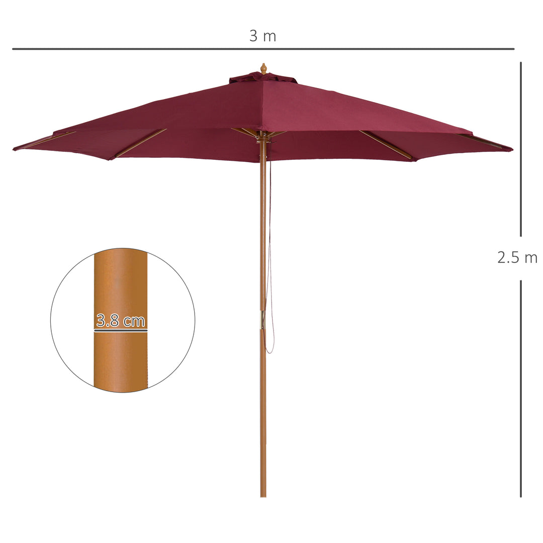 ⌀3m Bamboo Wooden Market Patio Umbrella Garden Parasol Outdoor Sunshade Canopy