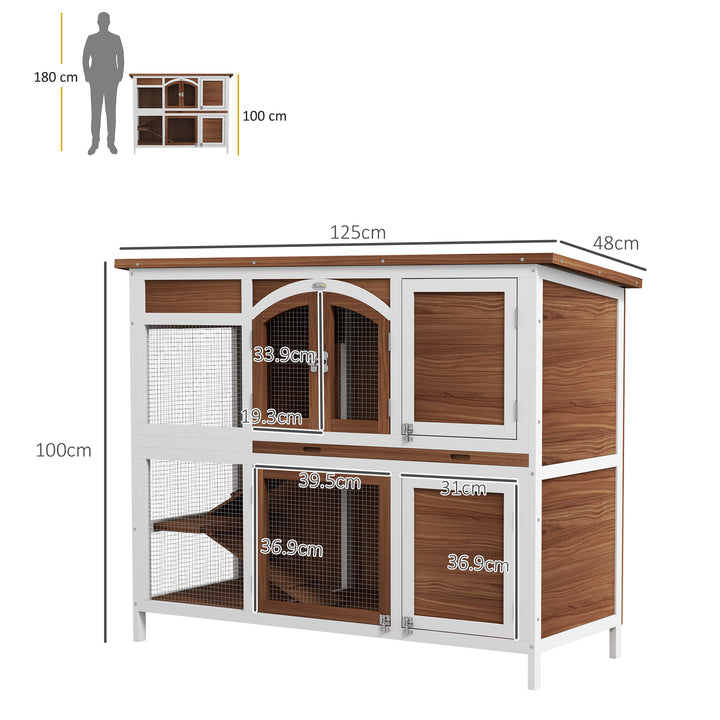 Two-Tier Wooden Pet Hutch with Openable Roof