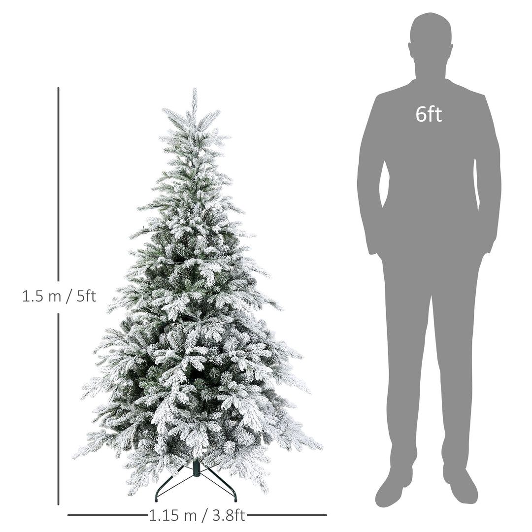 5ft Prelit Snow Flocked Artificial Christmas Tree with Warm White LED Light and 931 Tips