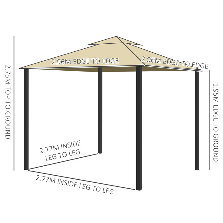 3 x 3(m) Garden Gazebo Pavilion Tent Shelter with 2 Tier Water Repellent Roof