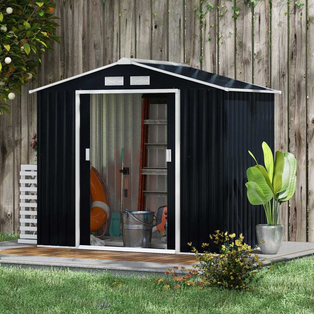 Lockable Garden Shed Large Patio Roofed Tool Metal Storage Building Foundation Sheds Box Outdoor Furniture