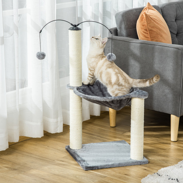 83cm Cat Tree Tower with Sisal Scratching Post Hammock Interactive Ball Toy Kitten Play House Activity Center Furniture Grey