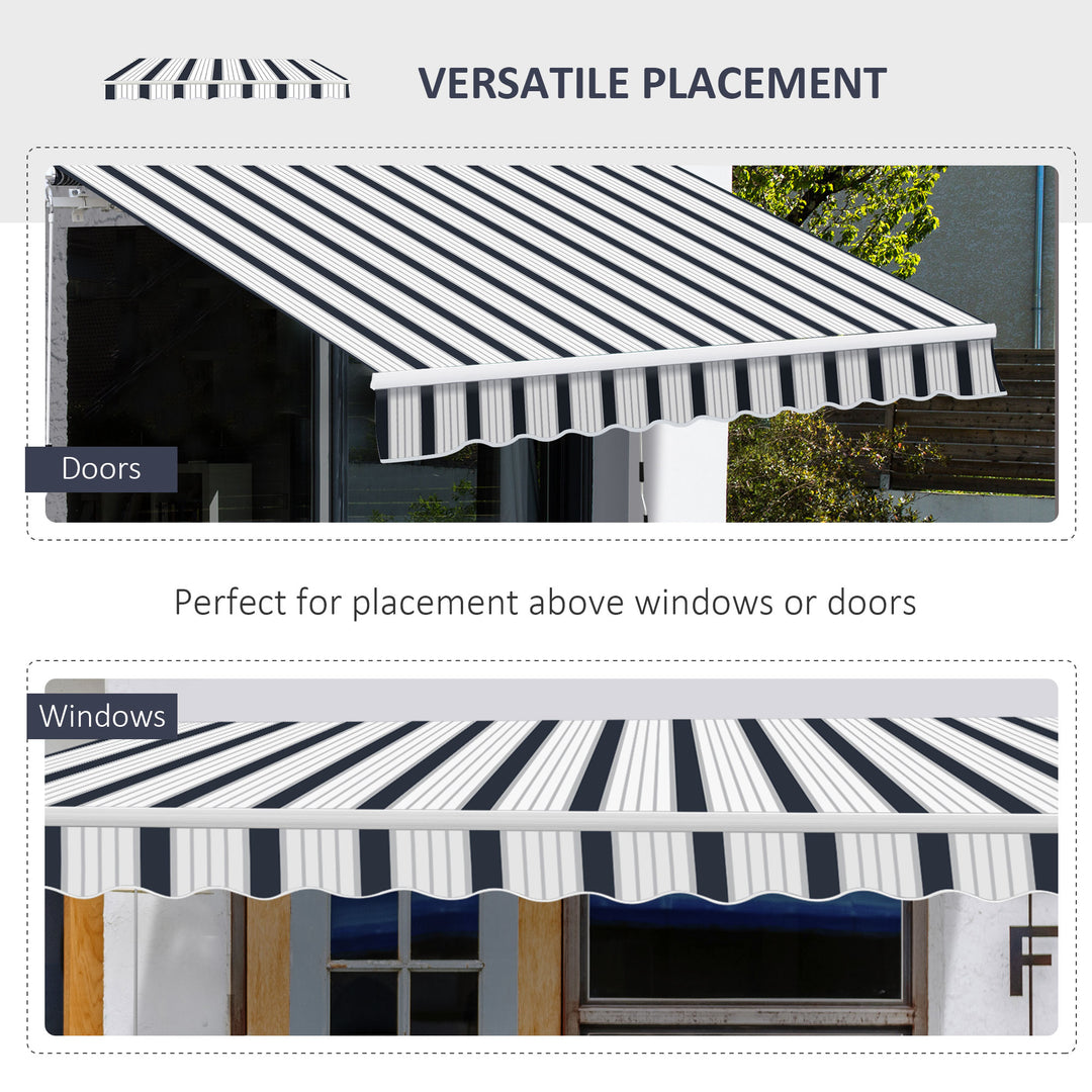 4m x 3(m) Garden Patio Manual Awning Canopy Aluminium Sun Shade Shelter Retractable Blue and White