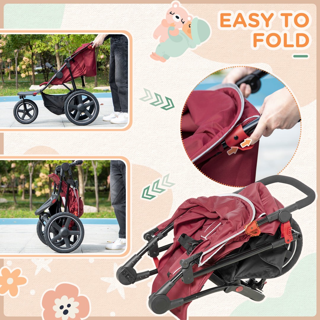 Foldable Tri-Wheeler Pushchair with Sun Canopy and Storage Basket