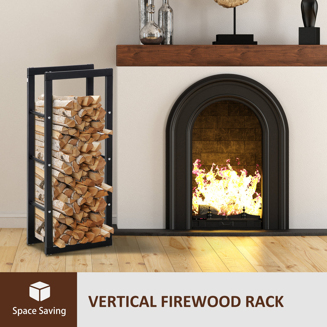 Metal Firewood Log Holder Tall Firewood Rack Indoor Outdoor Fireplace Wood Storage Shelf with Side Rails