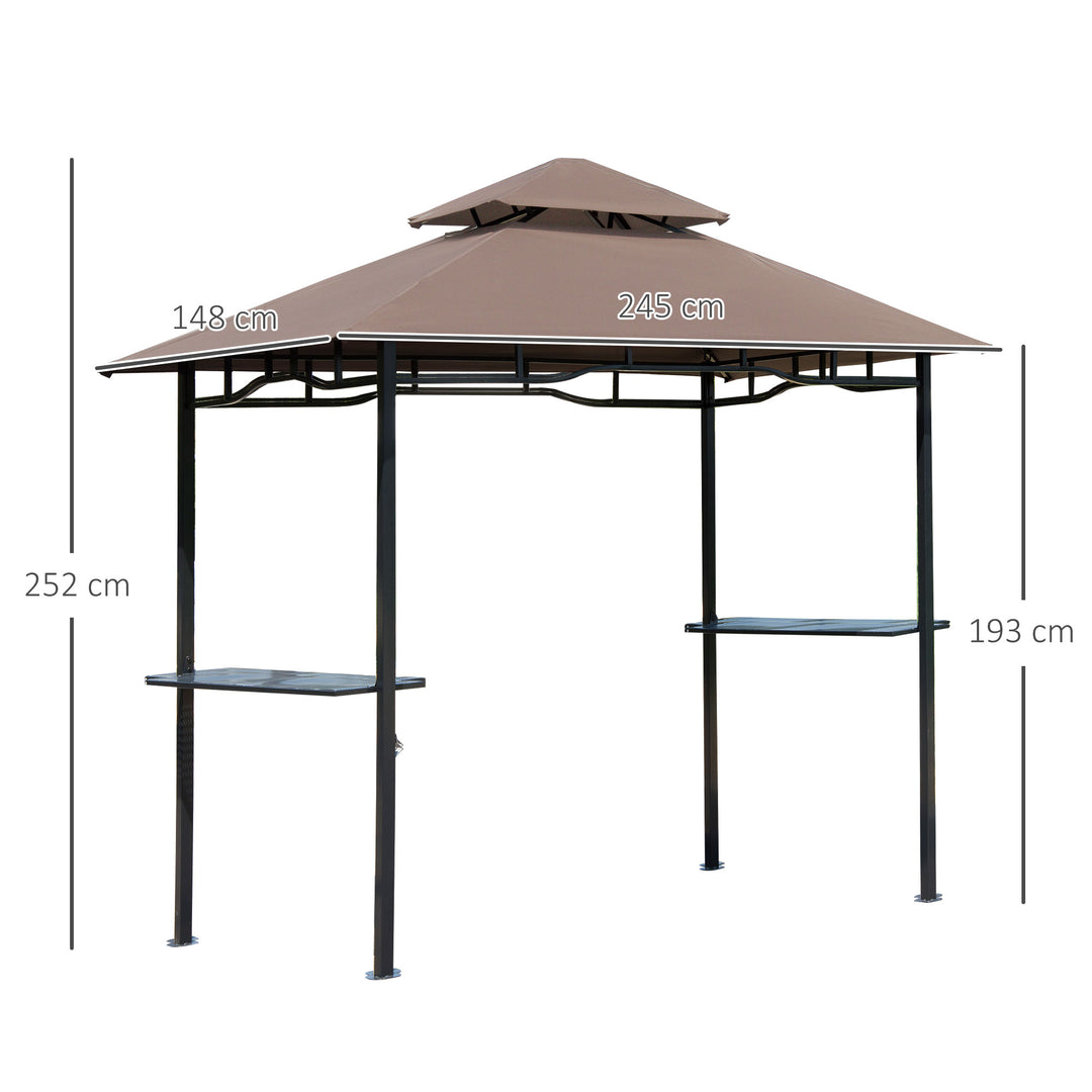 8 ft Double-Tier BBQ Gazebo Grill Canopy Barbecue Tent Shelter Patio Deck Cover - Coffee