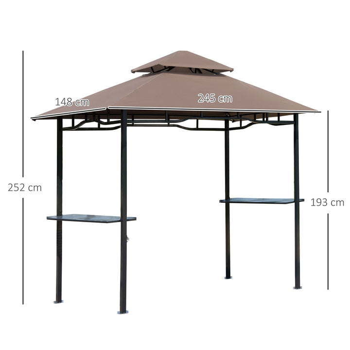 8 ft Double-Tier BBQ Gazebo Grill Canopy Barbecue Tent Shelter Patio Deck Cover - Coffee