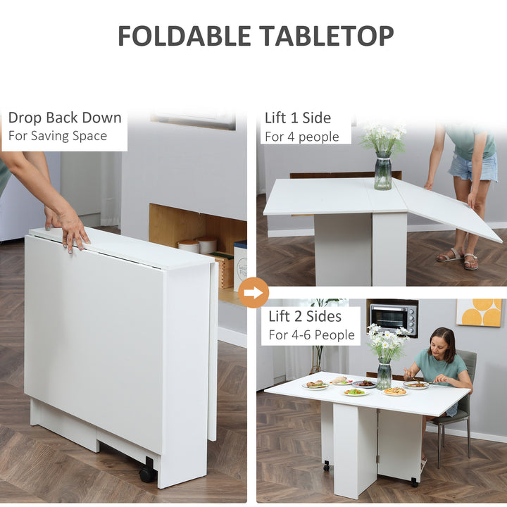 Mobile Folding Kitchen Table with 2 Wheels & 2 Storage Shelves