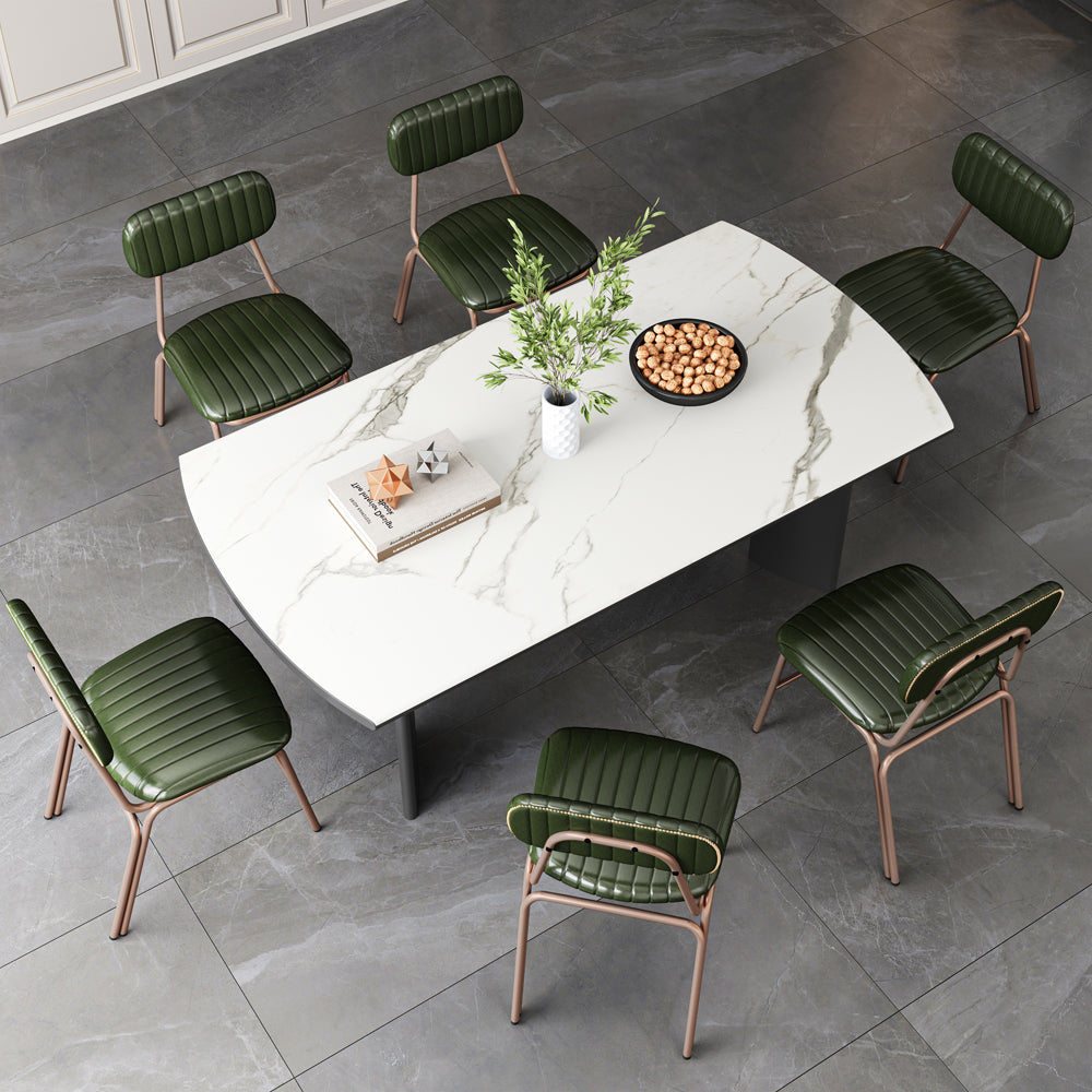 4-Piece Modern Dining Chairs with Green Faux Leather Upholstered & Metal Frame