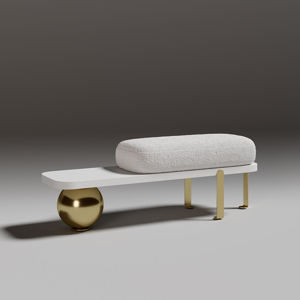 Ball design Entryway Bench Wooden Furniture with Abstract Metal Legsin White & Gold (1200mm Wide)