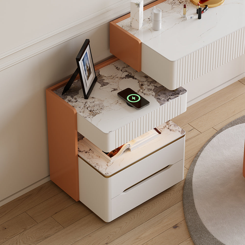 Modern Makeup Vanity Dressing Table with Charging Station & Light & Bluetooth Speakers