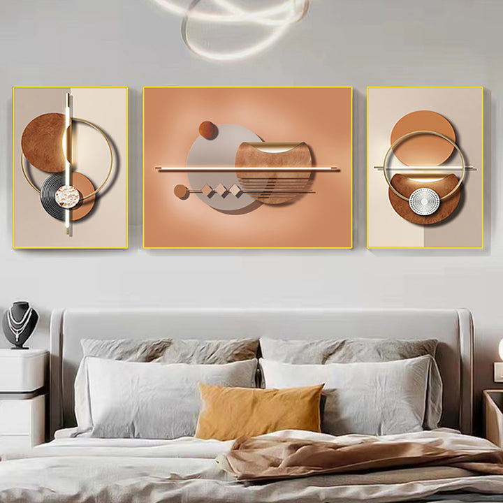 3 Pieces Modern Geometric Abstract Wall Decor Set Canvas Print with Frame Living Room