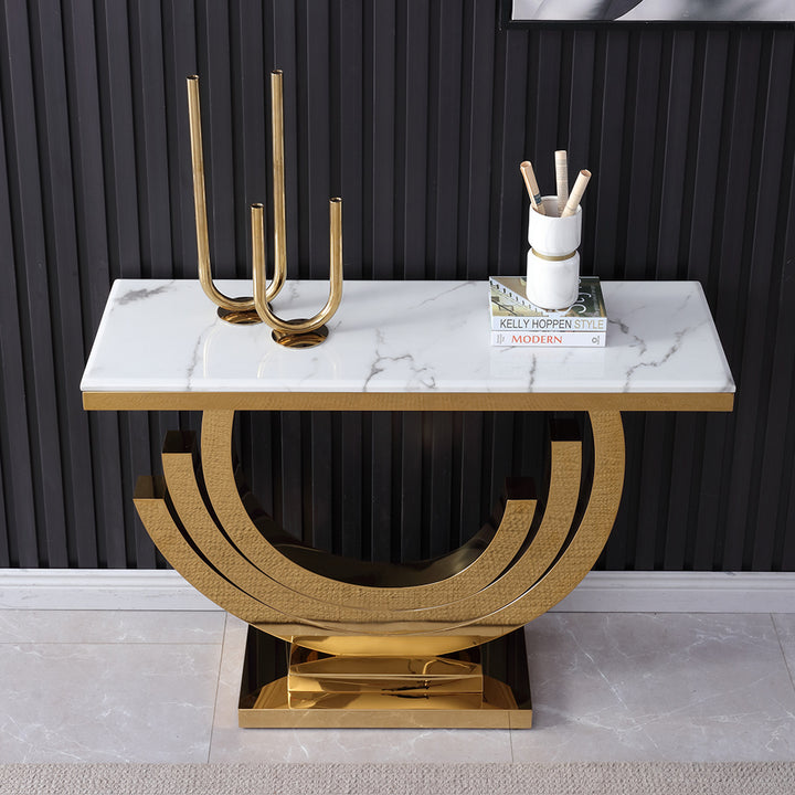 1500mm Gold & White Marble Console Table Narrow Rectangle Entryway Table