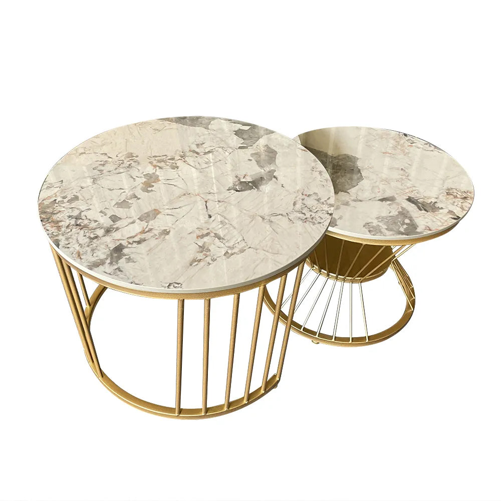 Modern Pandora Nesting Coffee Table Set with Sintered Stone Top 2-Piece Table Set