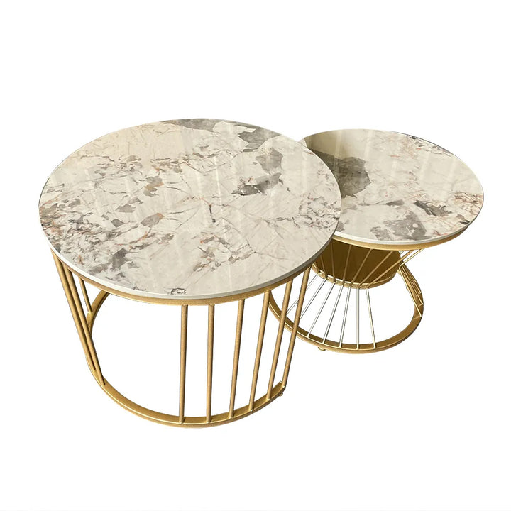 Modern Pandora Nesting Coffee Table Set with Sintered Stone Top 2-Piece Table Set