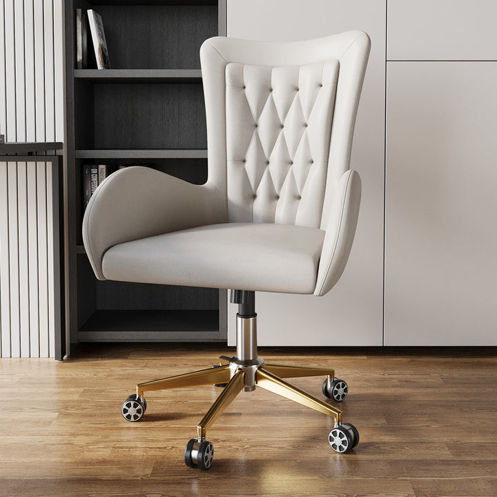 Humply Modern Minimalist Style L Shaped Desk & Leather Office Chair Set Height