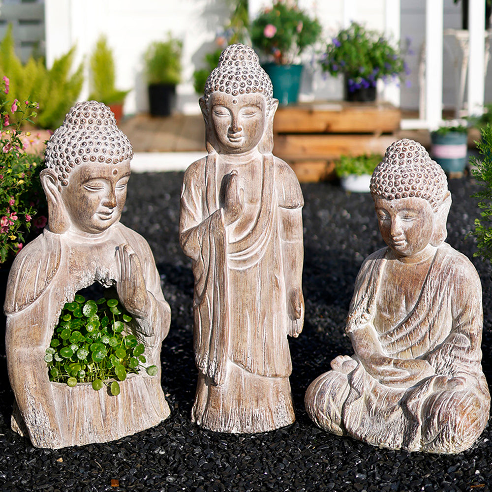 530mm Garden Buddha Statue Outdoor Resin Sculpture Decor Art With Flower Pot Planter