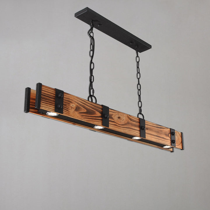 Rowen Rustic 4-Light LED Linear Rust Wood & Metal Island Pendant Light