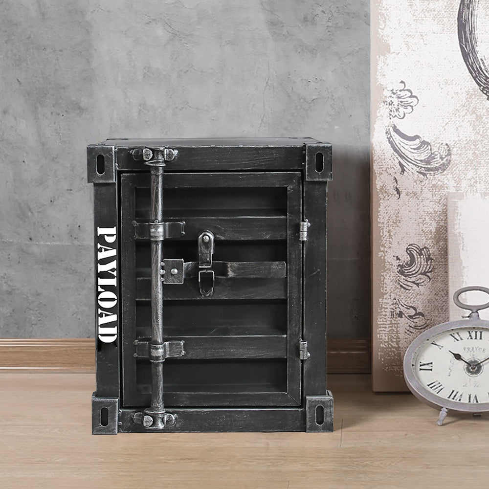 Ctainer Industrial Distressed Black Nightstand End Table with Storage & Shelf with Metal Frame