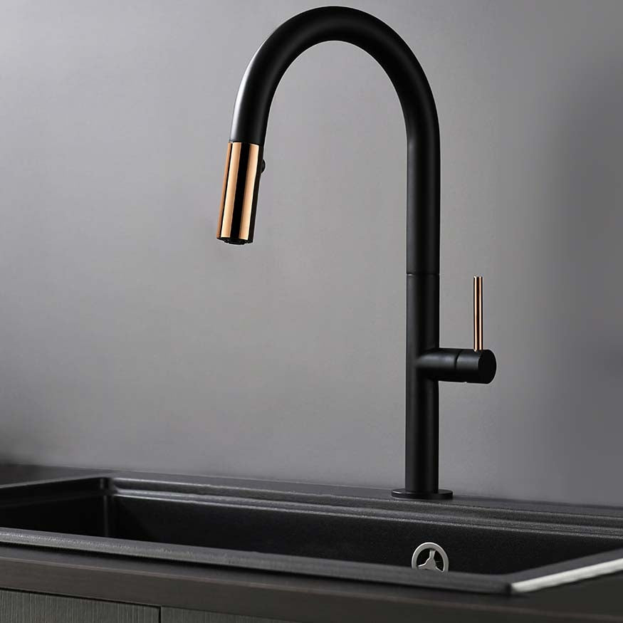 Touch Pull Out Kitchen Mixer Taps with Double Function Single Handle Black & Rose Gold