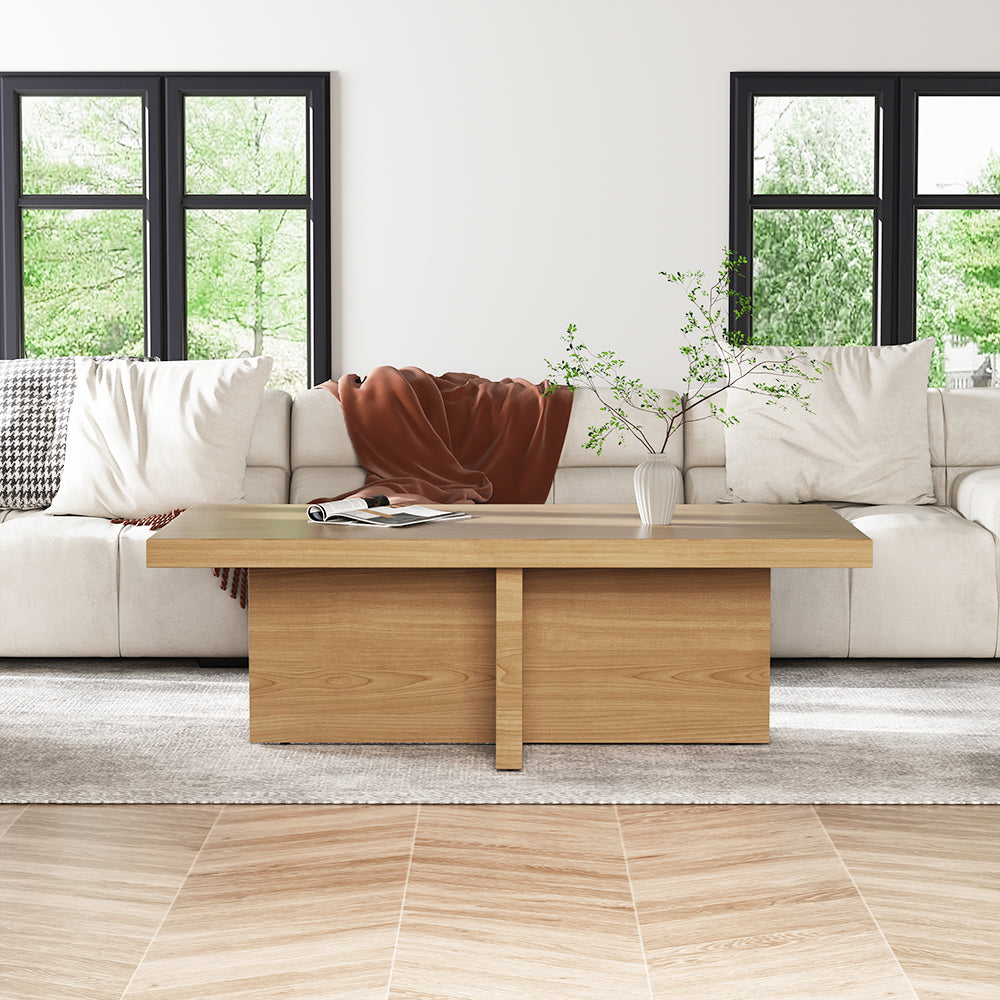 Modern Wood Coffee Table Rectangle-shaped in Natural Rustic