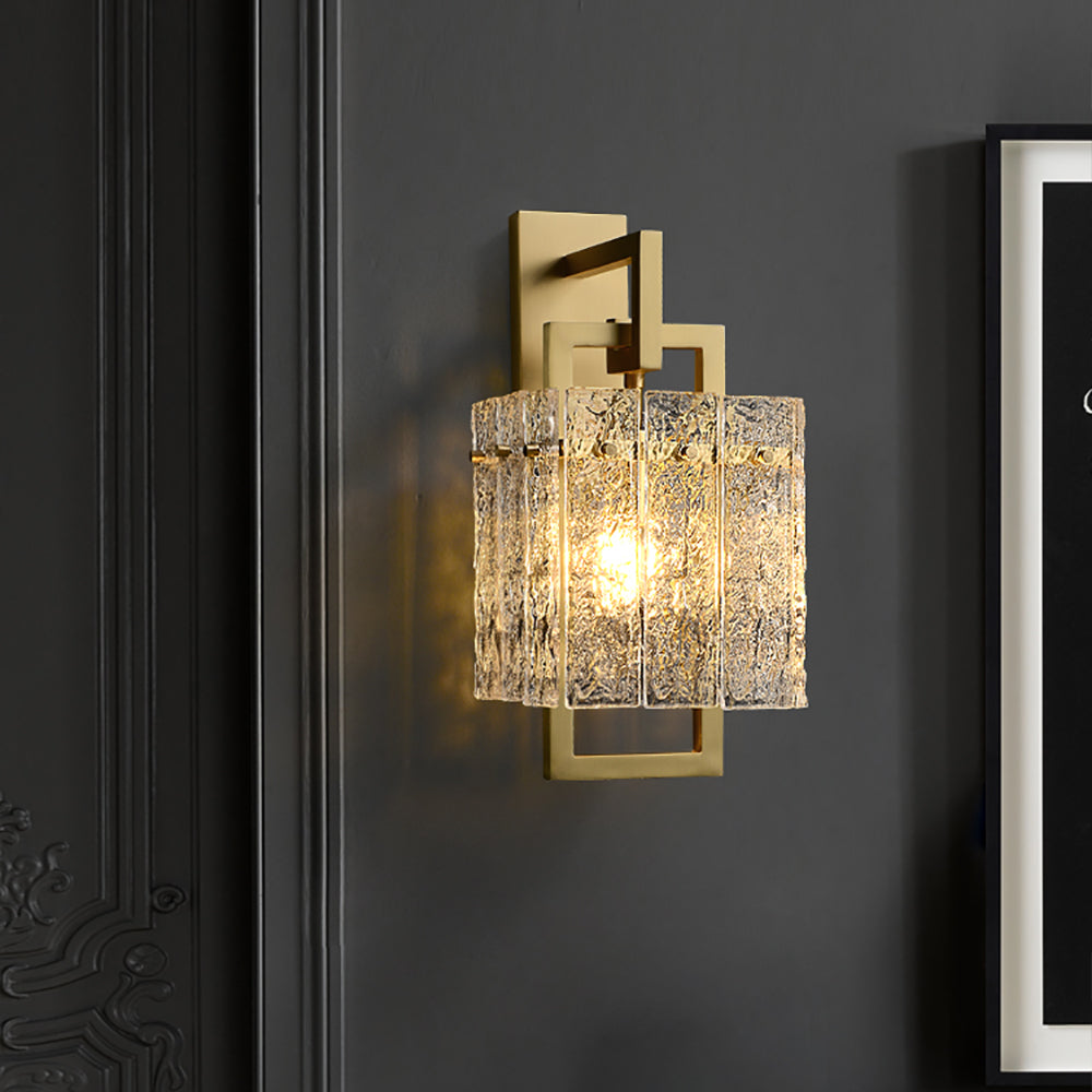 Jewell Modern 1-Light Brass Decorative Wall Sconce with Water-ripple Glass Shade