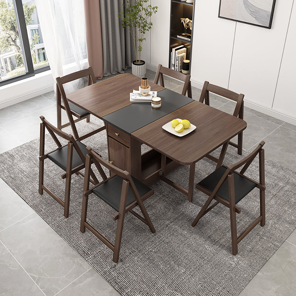 Ultic 5-Piece Modern 59" Rectangle Dining Table Set Ash Wood Foldable Walnut